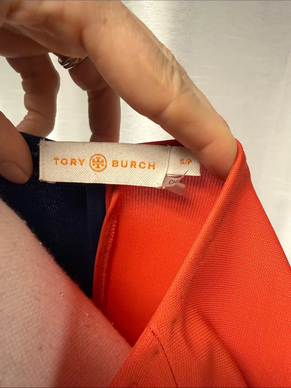 Tory Burch Navy, Red & Lavender Colorblock V-Neck Midi Dress